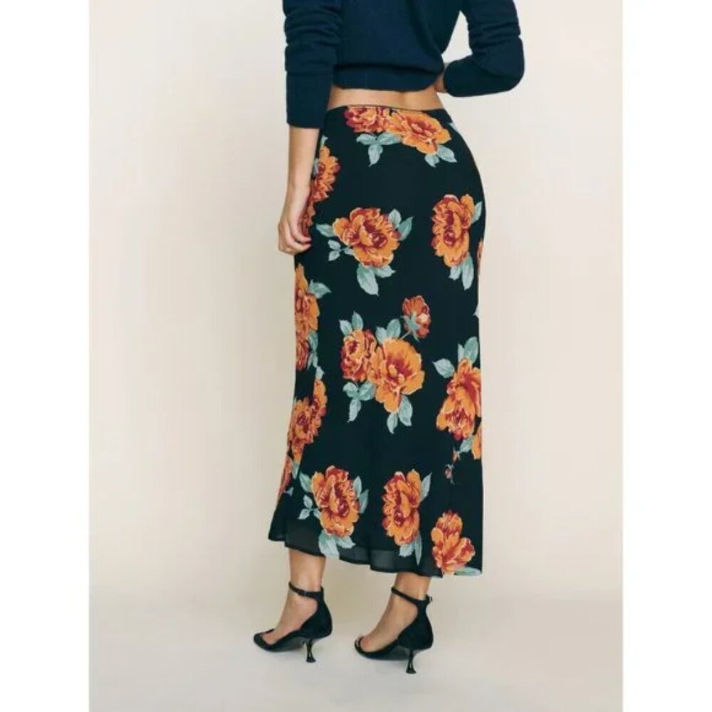 NEW Reformation Layla Skirt in Consuelo Black Floral Midi Size 6 #1629 - Picture 3 of 8